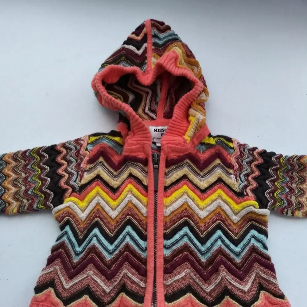 Missoni For Target  Zig Zag Zip-up Hooded Cardigan Multi Color Sweater Size 18M